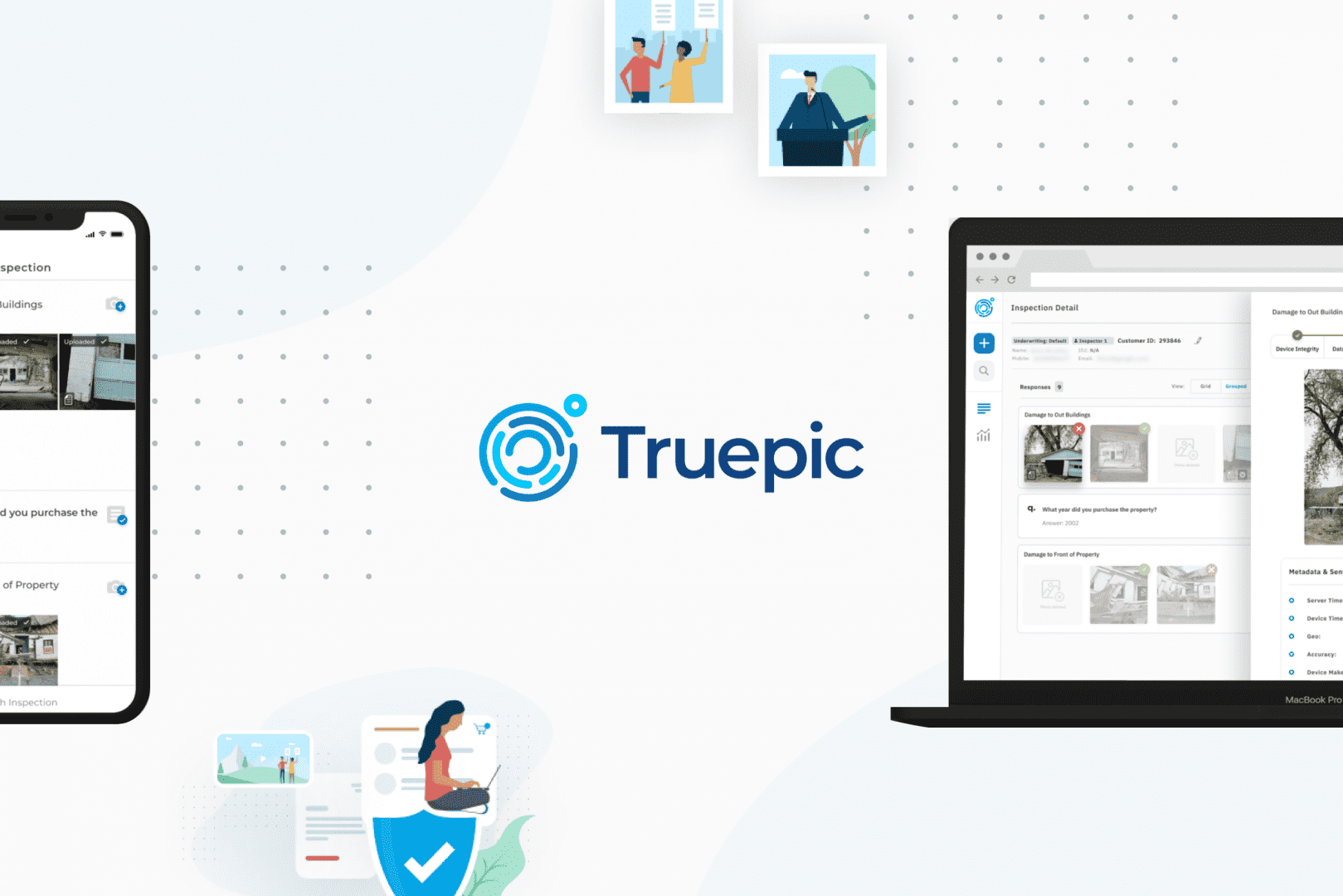 Truepic logo and two devices showcasing the media provenance product